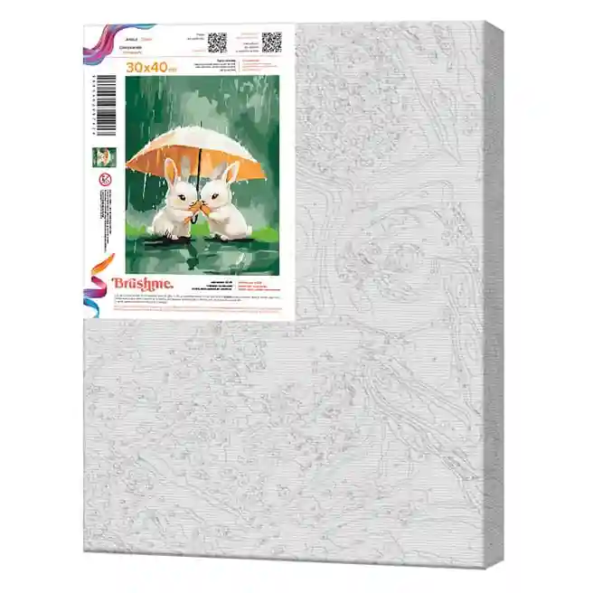Doi iepurași sub umbrelă, 30x40 cm, pictură pe numere