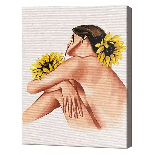 Îmbrățișarea cu floarea soarelui, 40x50 cm, pictură pe numere