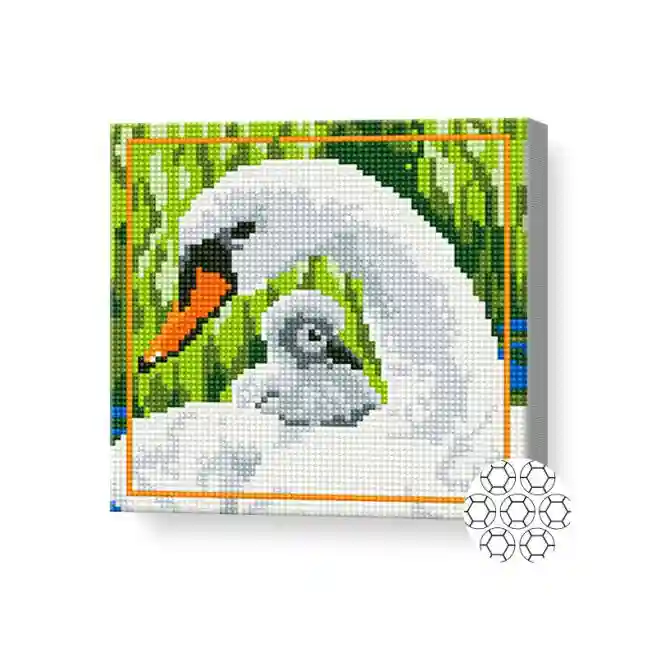 Алмазная мозаика 20x20 см Лебедь с утенком