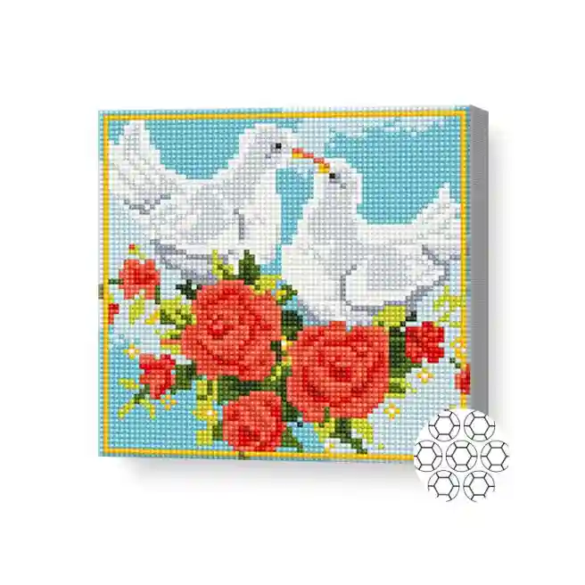 Алмазная мозаика 20x20 см Пара голубков