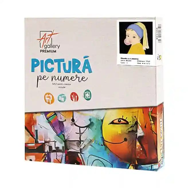 Pictura pe numere 20x20cm Fetita cu cercel de perla si guma
