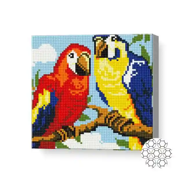 Papagali aprinși, 20х20 cm, mozaic cu diamante