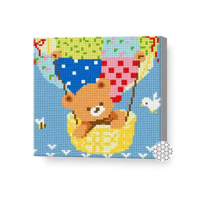 Медвежонок на воздушном шаре, 20x20 см, алмазная мозаика