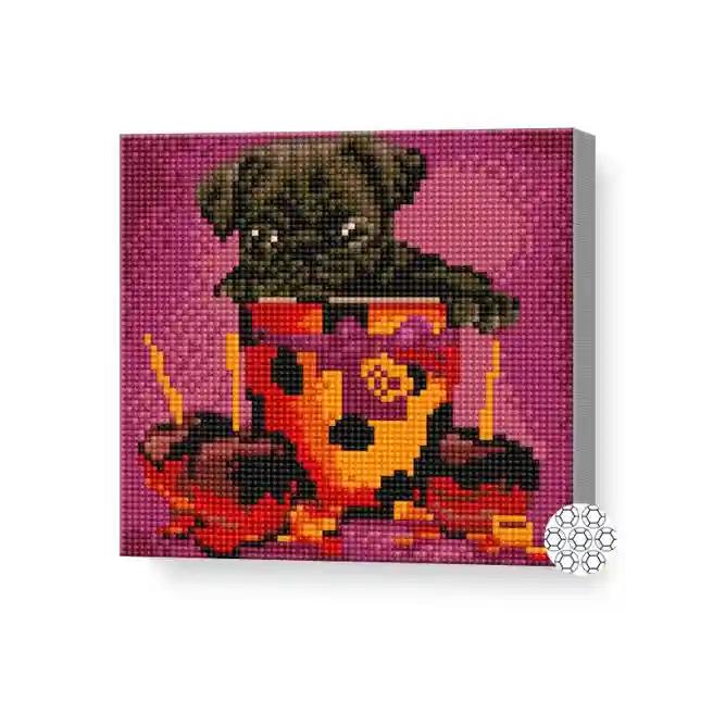 Cățeluș în cană, 20x20 cm, mozaic cu diamante