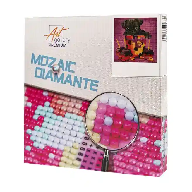 Cățeluș în cană, 20x20 cm, mozaic cu diamante