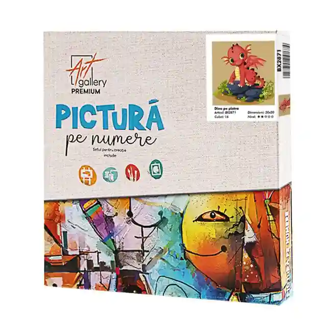 Dino pe piatră, 20х20 cm, pictură pe numere