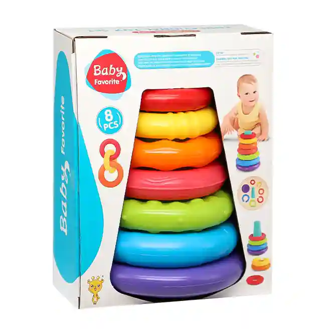 Jucărie piramidă cu inele multicolore 8 buc, cod 1040D