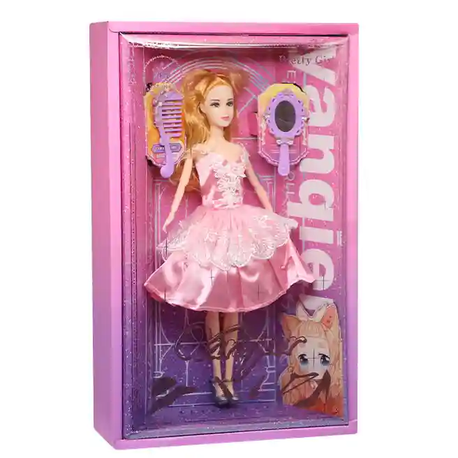 Păpușă în rochie roz și accesorii, 28 cm, cod 880286