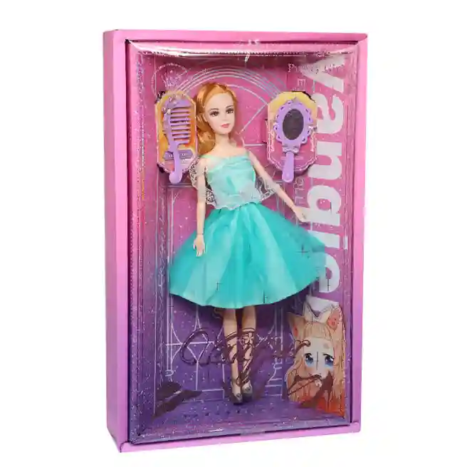 Păpușă în rochie turcoaz și accesorii, 28 cm, cod 880287