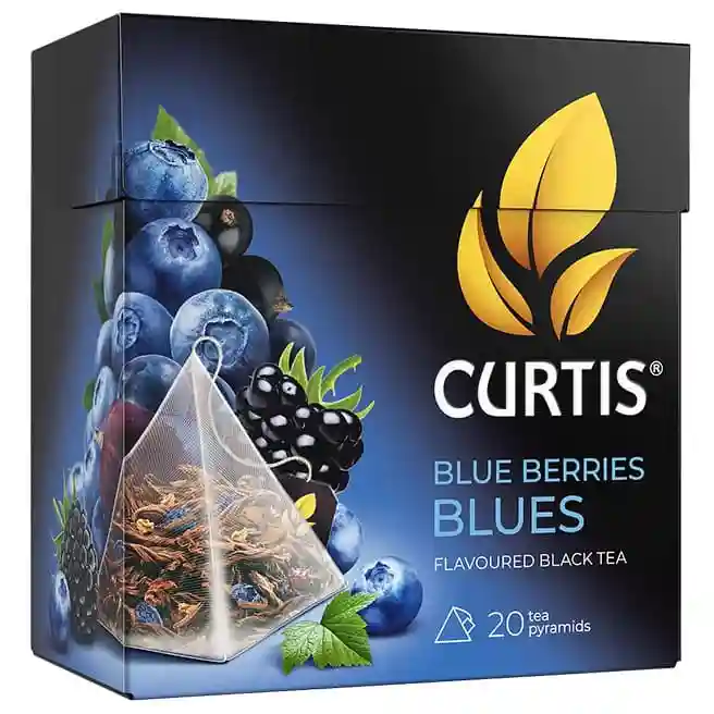 Чай Curtis Blue Berries Blues 20 пирамид, чёрный чай с чёрной смородиной, ежевикой, черникой и лепестками цветов