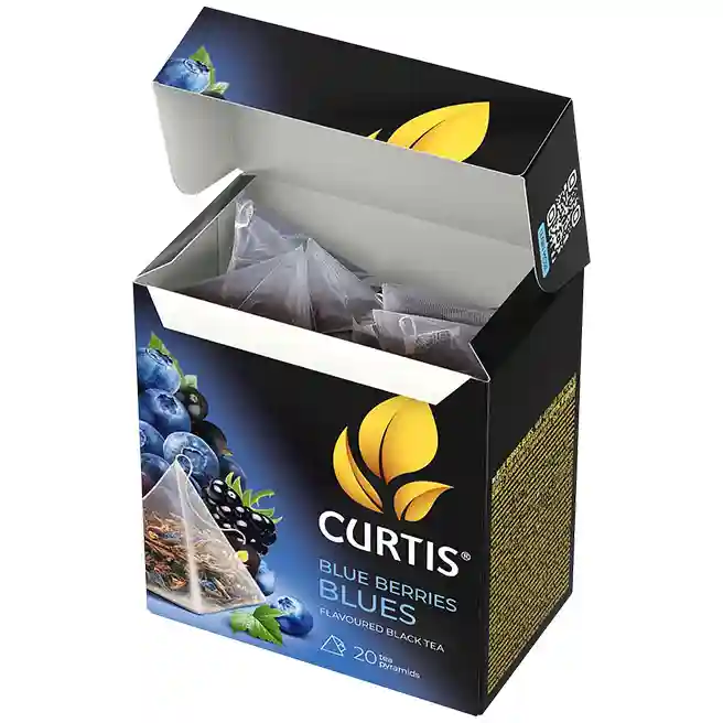 Чай Curtis Blue Berries Blues 20 пирамид, чёрный чай с чёрной смородиной, ежевикой, черникой и лепестками цветов