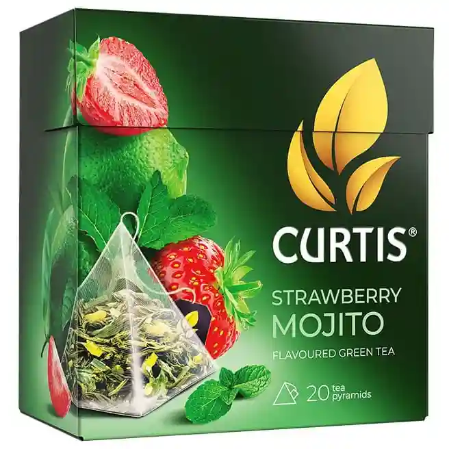 Чай Curtis Strawberry Mojito 20 пирамид (Зеленый чай с кислинкой лайма, нотами спелой сладкой клубники, мятой и лемонграссом)