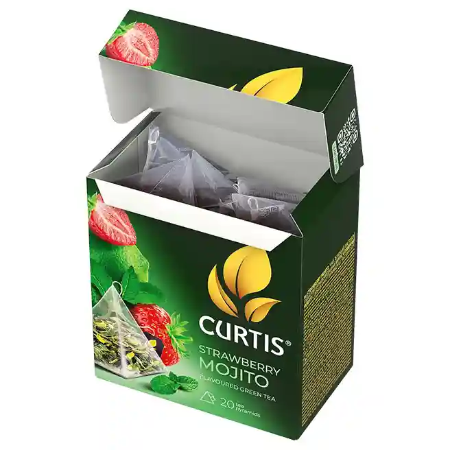 Чай Curtis Strawberry Mojito 20 пирамид (Зеленый чай с кислинкой лайма, нотами спелой сладкой клубники, мятой и лемонграссом)