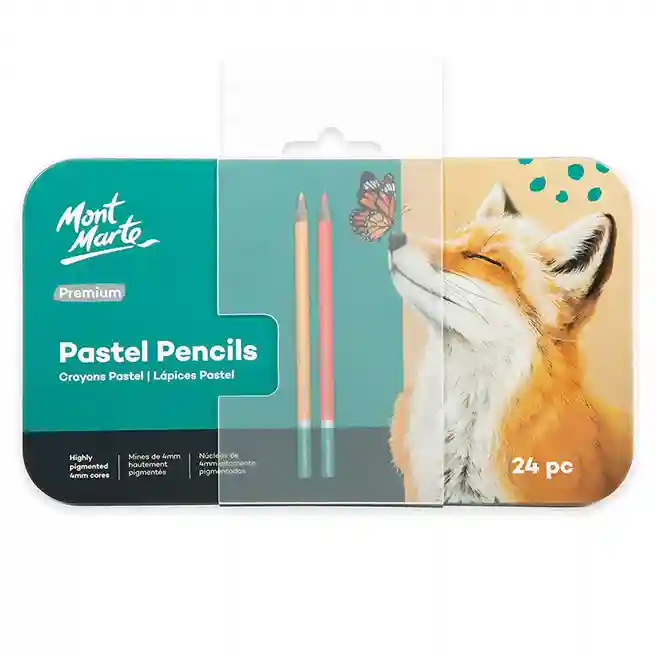 Set creioane pastel, 24 buc., în penar metalic