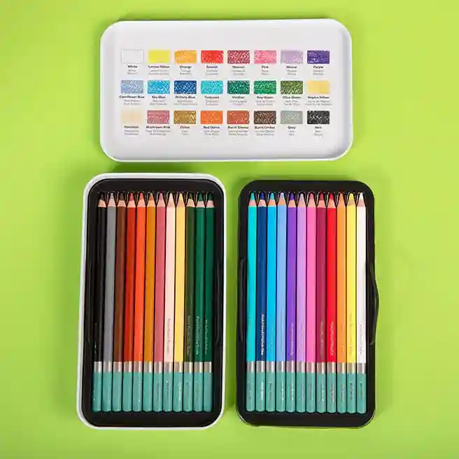 Set creioane pastel, 24 buc., în penar metalic