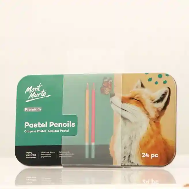 Set creioane pastel, 24 buc., în penar metalic