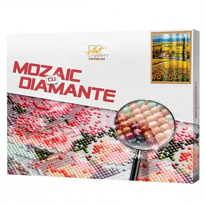 Drum printr-un câmp de floarea-soarelui, 40x50 cm, mozaic cu diamante pătrate