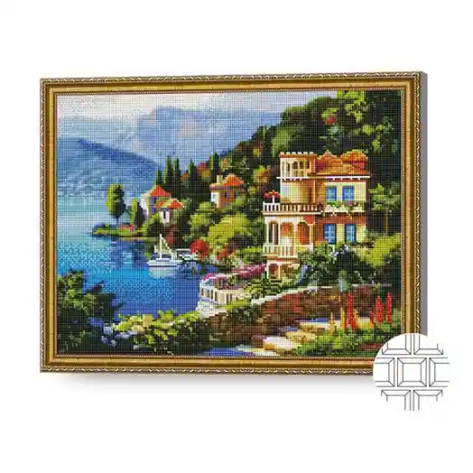 Lacul în munți, 40x50 cm, mozaic cu diamante pătrate