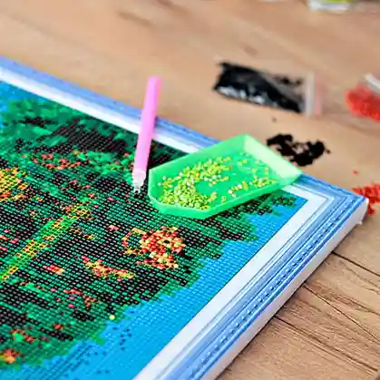 Lacul în munți, 40x50 cm, mozaic cu diamante pătrate