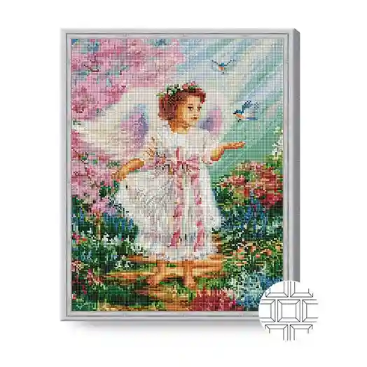 Îngerul și păsările, 40x50 cm, mozaic cu diamante pătrate