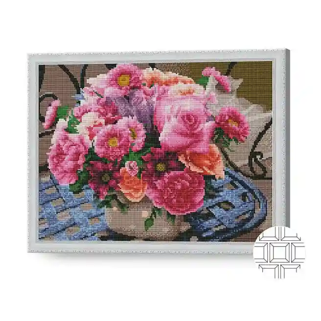 Корзинка с розовыми цветами, 40x50 см, алмазная мозаика квадратная
