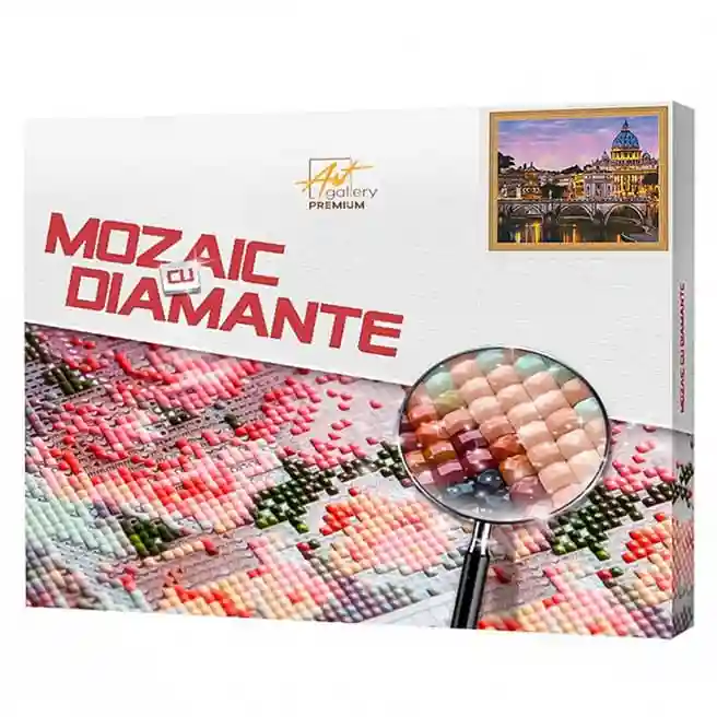 Amurg mov în oraș, 40x50 cm, mozaic cu diamante pătrate