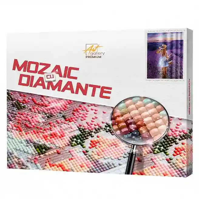 Fată într-un câmp de lavandă, 40x50 cm, mozaic cu diamante pătrate