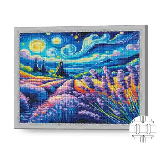 Звездная ночь и поле лаванды, 40x50 см, алмазная мозаика квадратная