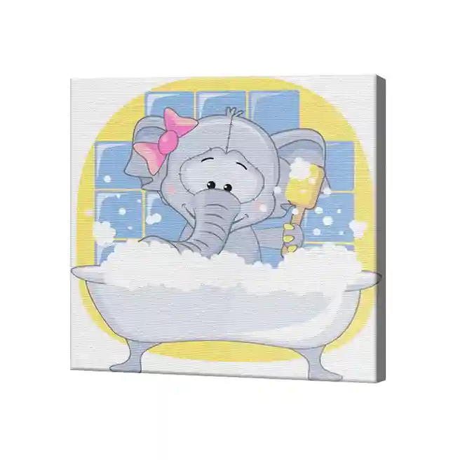 Elefant în cadă, 20x20 cm, pictură pe numere