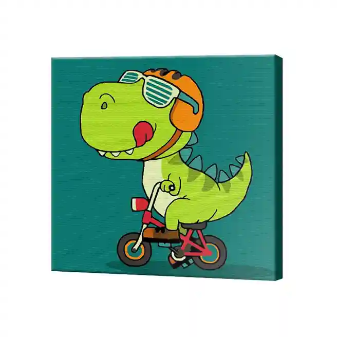Dinozaur ciclist, 20x20 cm, pictură pe numere