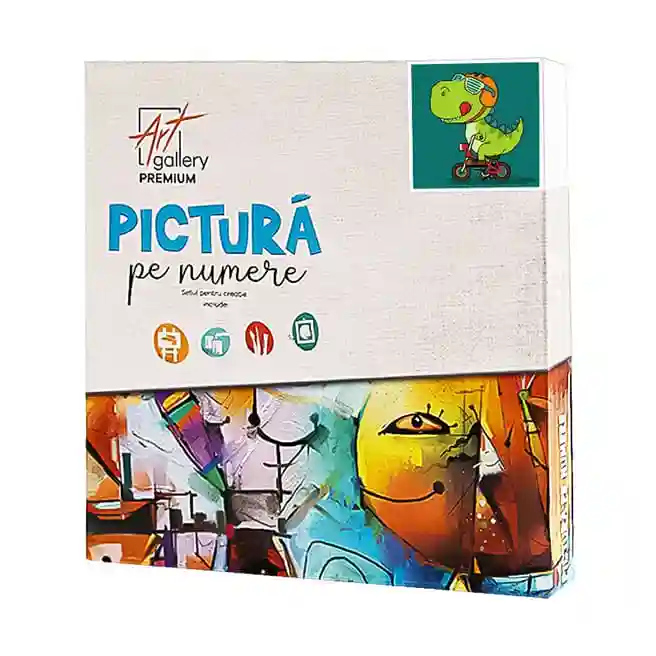 Dinozaur ciclist, 20x20 cm, pictură pe numere