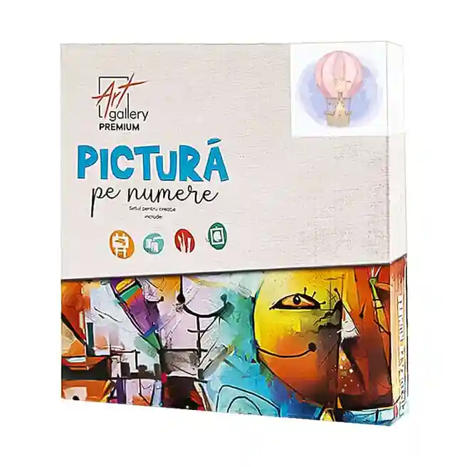 Girafă pe balon cu aer cald, 20x20 cm, pictură pe numere