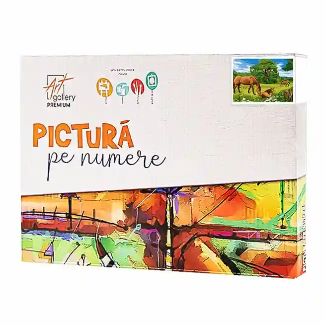Cai pe câmp, 20x30 cm, pictură pe numere