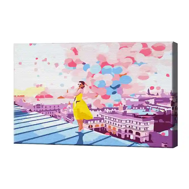 Девушка с шариками на крыше, 20x30 см, картина по номерам