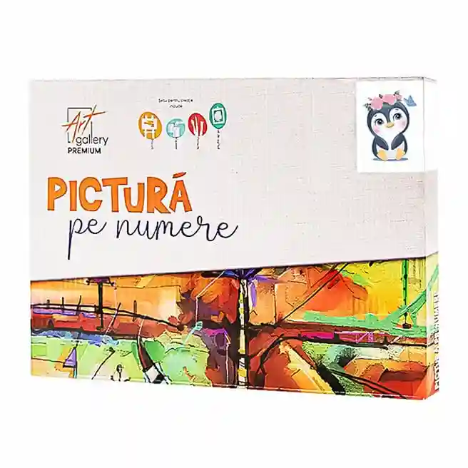 Un pinguin în coroniță de flori, 20x30 cm, pictură pe numere