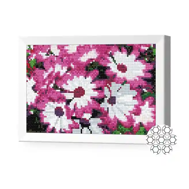 Flori alb-roz, 20x30 cm, mozaic cu diamante
