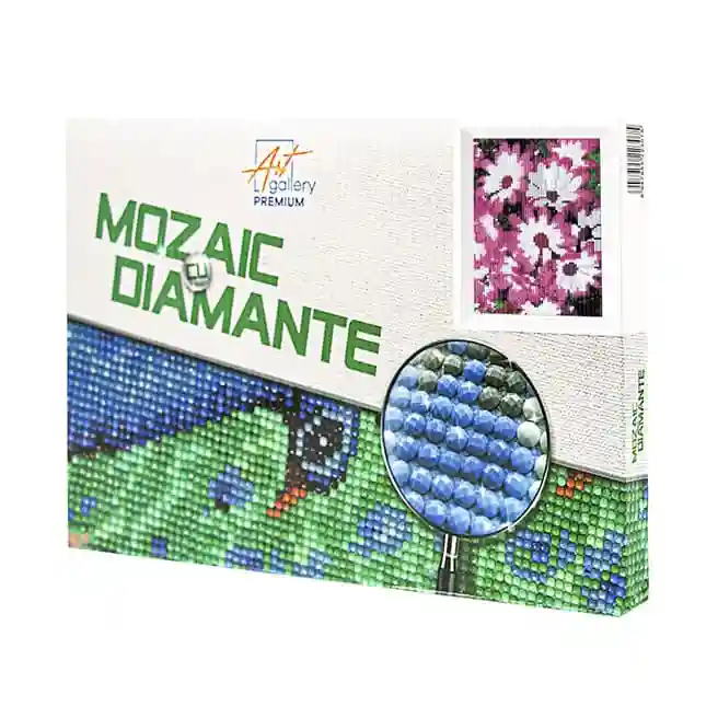 Flori alb-roz, 20x30 cm, mozaic cu diamante