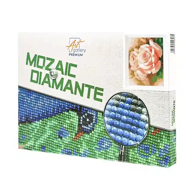Trandafiri roz, 20x30 cm, mozaic cu diamante