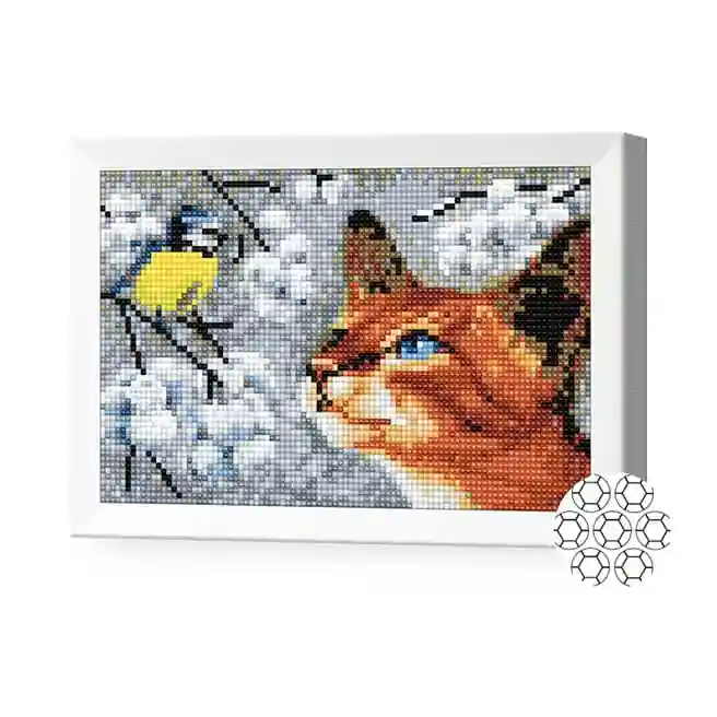 Синичка и кошка, 20x30 см, алмазная мозаика