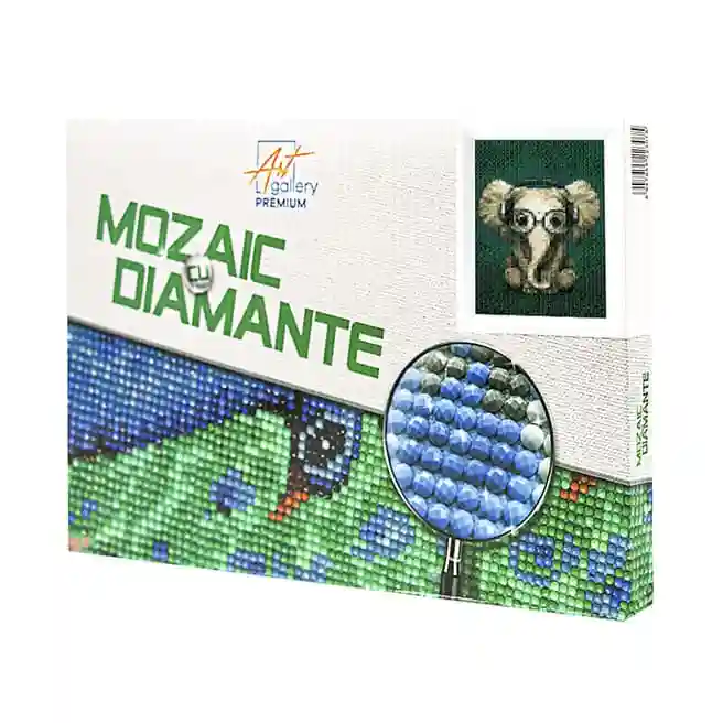 Elefant cu căști, 20x30 cm, mozaic cu diamante