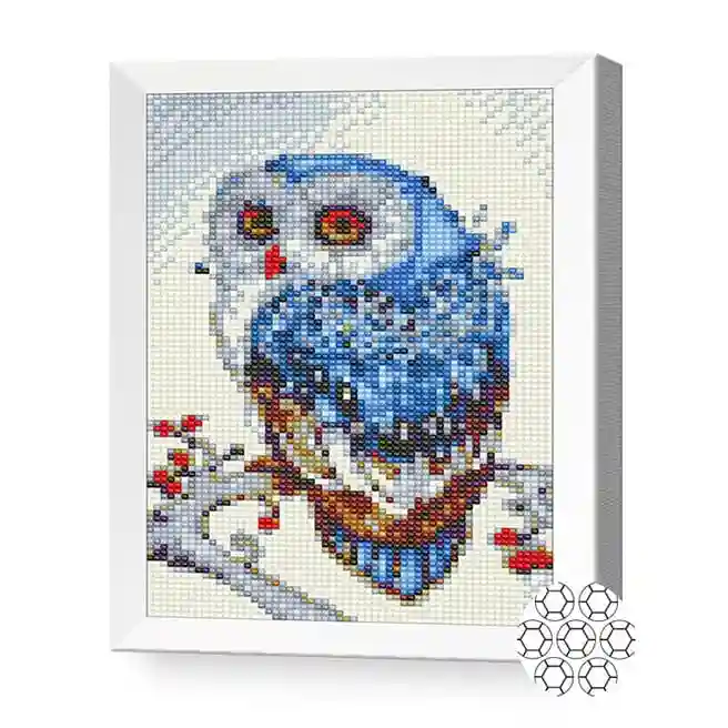 Bufniță pe ramură, 20x30 cm, mozaic cu diamante