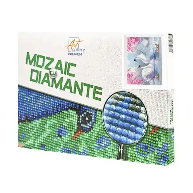 Cuplu de lebede, 20x30 cm, mozaic cu diamante