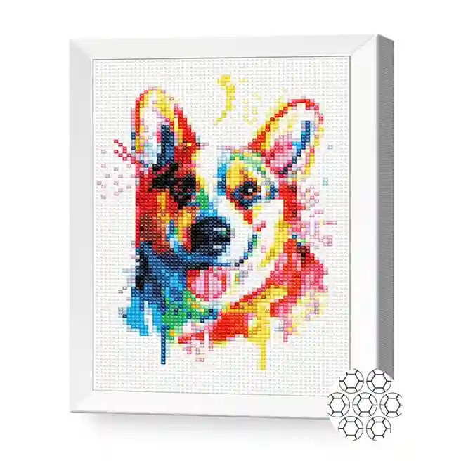 Corgi multicolor, 20x30 cm, mozaic cu diamante