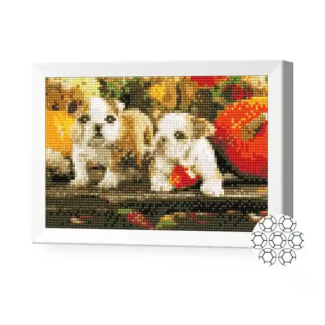 Cățeluși și dovleci, 20x30 cm, mozaic cu diamante