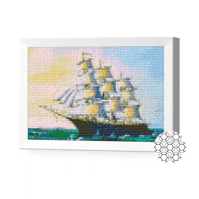 Corabie pe mare, 20x30 cm, mozaic cu diamante