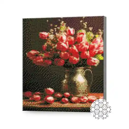 Buchet de lalele roșii, 30x40 cm, mozaic cu diamante