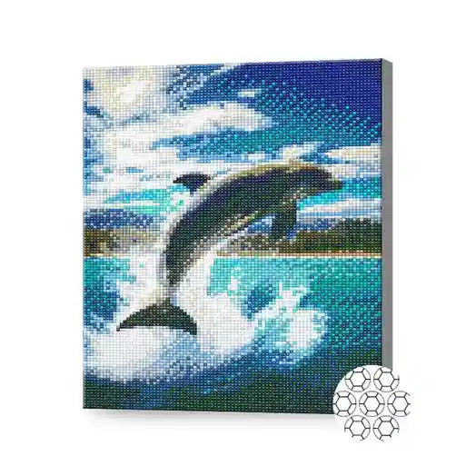 Delfin în zbor, 30x40 cm, mozaic cu diamante