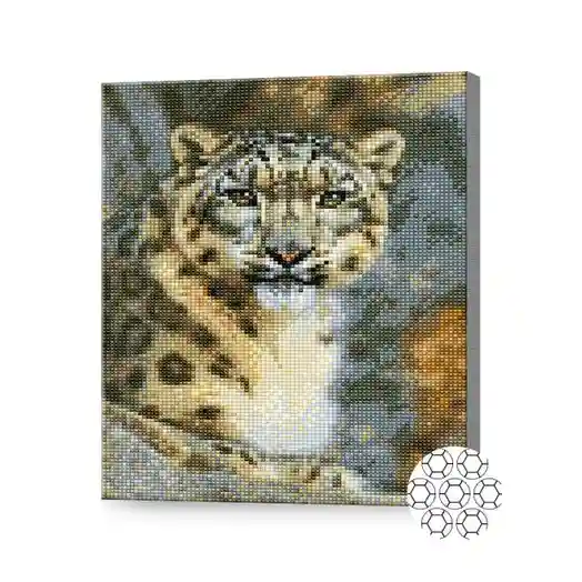 Leopardul zăpezilor, 30x40 cm, mozaic cu diamante