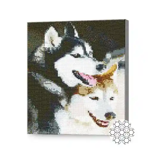 Doi husky, 30x40 cm, mozaic cu diamante