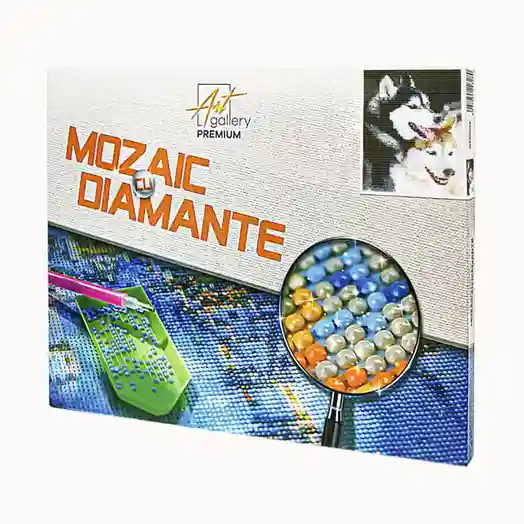 Doi husky, 30x40 cm, mozaic cu diamante